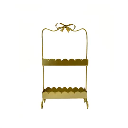 11" Gold Bow-Topped 2-Tier Decorative Metal Tray by Ashland®